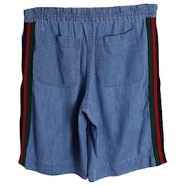 Gucci-Bermudas Gucci Web Shorts com cordão em algodão azul-Azul