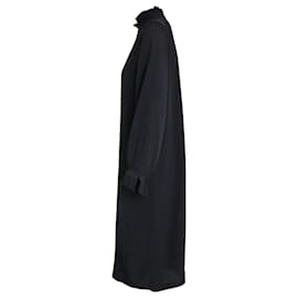Nili Lotan-Nili Lotan Ruffled Neck Midi Dress in Black Silk-Black