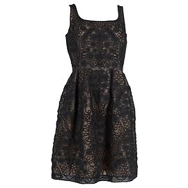 Oscar de la Renta Abito sovrapposto ricamato con scollo tondo in seta nera Nero
