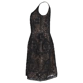 Oscar de la Renta-Oscar de la Renta Scoop Neck Embroidered Overlay Dress in Black Silk-Black