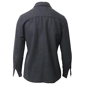 Miu Miu-Miu Miu Concealed Button Down Shirt in Dark Grey Wool-Black