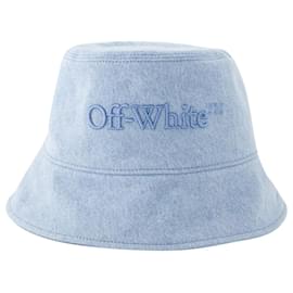 Off White-Cappello da Pescatore con Logo - Bianco Sporco - Cotone - Azzurro-Blu