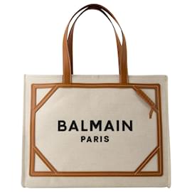 Balmain-B-Army Shopper Medium Tote - Balmain - Toile - Marron-Beige