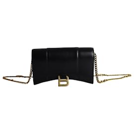 Balenciaga-Balenciaga Hourglass Wallet on Chain Bag in Black Leather-Black