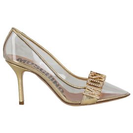 Décolleté Moschino con logo in cristallo D'oro