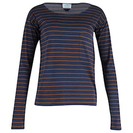 Prada-Camiseta de manga larga a rayas de algodón azul marino y naranja de Prada-Azul marino