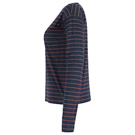 Prada-Prada Striped Long Sleeved T-shirt in Navy and Orange Cotton-Navy blue