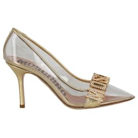 Moschino-Moschino Crystal Logo Pumps-Golden
