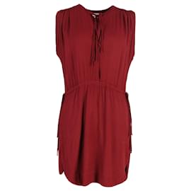 Isabel Marant-Isabel Marant Drawstring Waist Sleeveless Mini Dress in Burgundy Cotton-Dark red