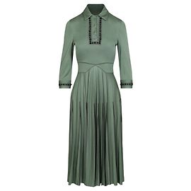 Bottega Veneta Langarm-Plisseekleid Grün