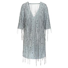 Bottega Veneta verziertes Fransenkleid Blau