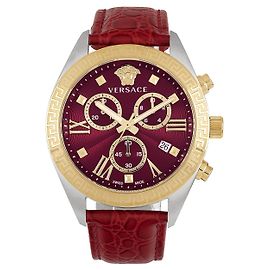 Versace Greca Chrono Leather Watch Metallic