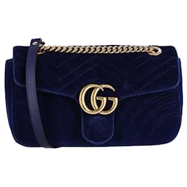 Gucci-Bolso de Hombro Gucci GG Marmont Pequeño en Terciopelo Azul-Azul