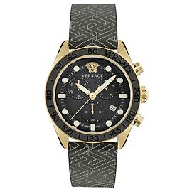 Versace Greca Dome Chrono Montre en cuir Doré Métallisé
