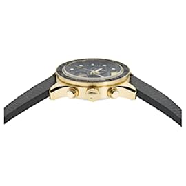 Versace-Versace Greca Dome Chrono Leather Watch-Golden,Metallic
