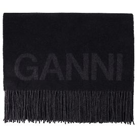 Fringed Scarf - Ganni - Wool - Black Black