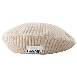 Rib Beret - Ganni - Wool - Beige Brown Beige