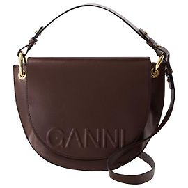 Borsa a tracolla Banner Saddle - Ganni - pelle - Cioccolato Marrone