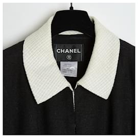 Chanel-09P BLACK WHITE LINEN SILK EN40-Black