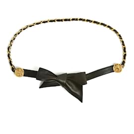 Chanel-85s Chain leather belt medallions t75-Black,Golden