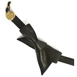 Chanel-85s Cadena cuero cinturon medallones t75-Negro,Dorado