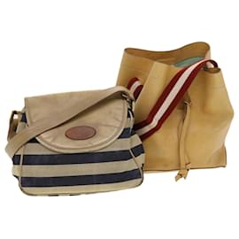 Bally-BALLY Sherry Line Shoulder Bag Leather 2Set Beige Red Navy Auth bs5761-Red,Beige,Navy blue
