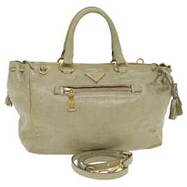 Prada-PRADA Hand Bag Leather 2way Shoulder Bag Gray Auth 43764-Grey
