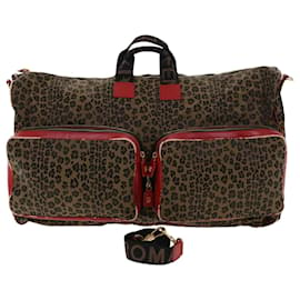 Fendi-FENDI Leopard Pattern Hand Bag Canvas 2way Shoulder Bag Brown Auth bs5628-Brown