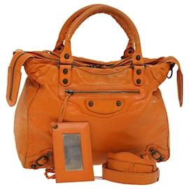 Balenciaga-BALENCIAGA Vero Hand Bag Leather 2way Orange Auth am4469-Orange