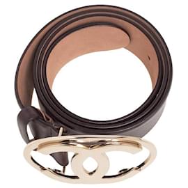 Chanel-Cintura Chanel in pelle di agnello marrone scuro con fibbia CC argento-Marrone,Marrone scuro
