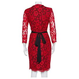 Diane Von Furstenberg-DvF Julianna robe portefeuille en dentelle rouge et noire-Rouge