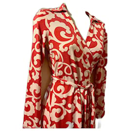 Diane Von Furstenberg-DvF New Jeanne Two - Robe portefeuille en jersey de soie imprimé-Rose,Écru