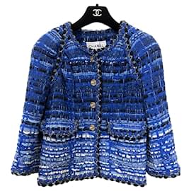Chanel-12Jaqueta de tweed com fita K$ Grécia-Azul