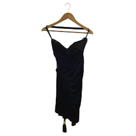 Gianni Versace-**Asymmetrisches, tailliertes Kleid aus Seidensamt von Gianni Versace-Marineblau