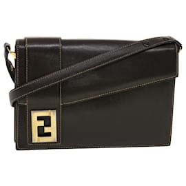 Fendi-FENDI Shoulder Bag Leather Brown Auth ar9569-Brown