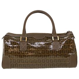 Fendi-Bolsa de mão de lona abobrinha FENDI esmalte marrom Auth cl569-Marrom