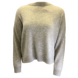 Peserico Gray / Langärmliger Wollstrickpullover mit Rundhalsausschnitt in Silber von Monili mit Perlendetail Grau