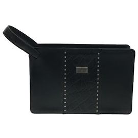 **Gianni Versace Black Leather Clutch Bag Black