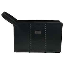 Gianni Versace-**Gianni Versace Black Leather Clutch Bag-Black