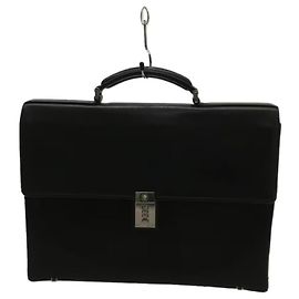 **Gianni Versace Black Leather  Briefcase Black