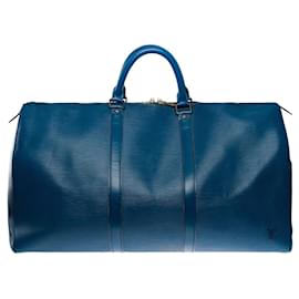 Louis Vuitton-LOUIS VUITTON Keepall Bag in Blue Leather - 333507132-Blue