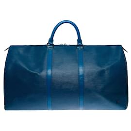 Louis Vuitton-LOUIS VUITTON Keepall Bag in Blue Leather - 333507132-Blue
