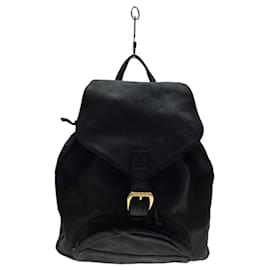 Gianni Versace-**Gianni Versace Black Leather Drawstring Backpack-Black