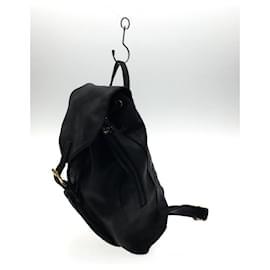 Gianni Versace-**Gianni Versace Black Leather Drawstring Backpack-Black