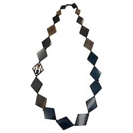 Hermès-Hermès sautoir necklace in horn and teal blue oblongs-Blue