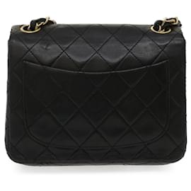 Chanel-CHANEL Mini Matelasse Chain Flap Shoulder Bag Lamb Skin Black Gold Auth ai651a-Black,Golden