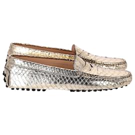 Tod's-Tod's Gommino Driving Shoes in Gold Python Embossed Leather-Golden