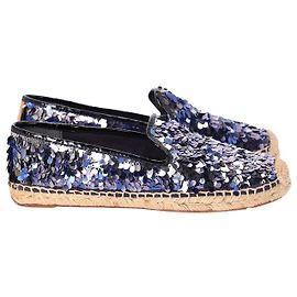 Tory Burch Sequined Espadrille Loafers in Blue Canvas Blue