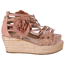 Sandália de cunha espadrille com flor Jimmy Choo em couro rosa Rosa