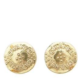 Chanel-Logo Round Clip On Earrings-Golden